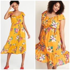 Old Navy Mustard Floral Ruffle Cami Midi Dress